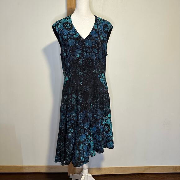 Nanette Lepore black & blue floral silk midi dress size 12 - Picture 2 of 13